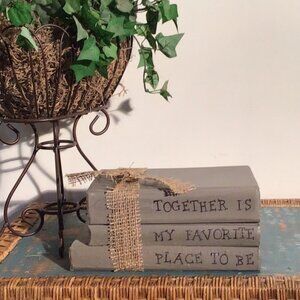 Upcycled Stamped Gray Books Farmhouse Rustic Decor